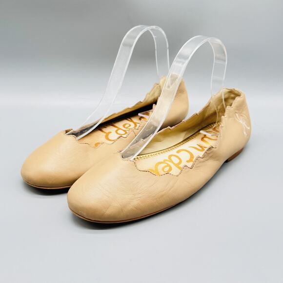 Sam Edelman Shoes Women 9 Beige Leather Scalloped Ballet Flats Slip On Round Toe - Picture 4 of 11